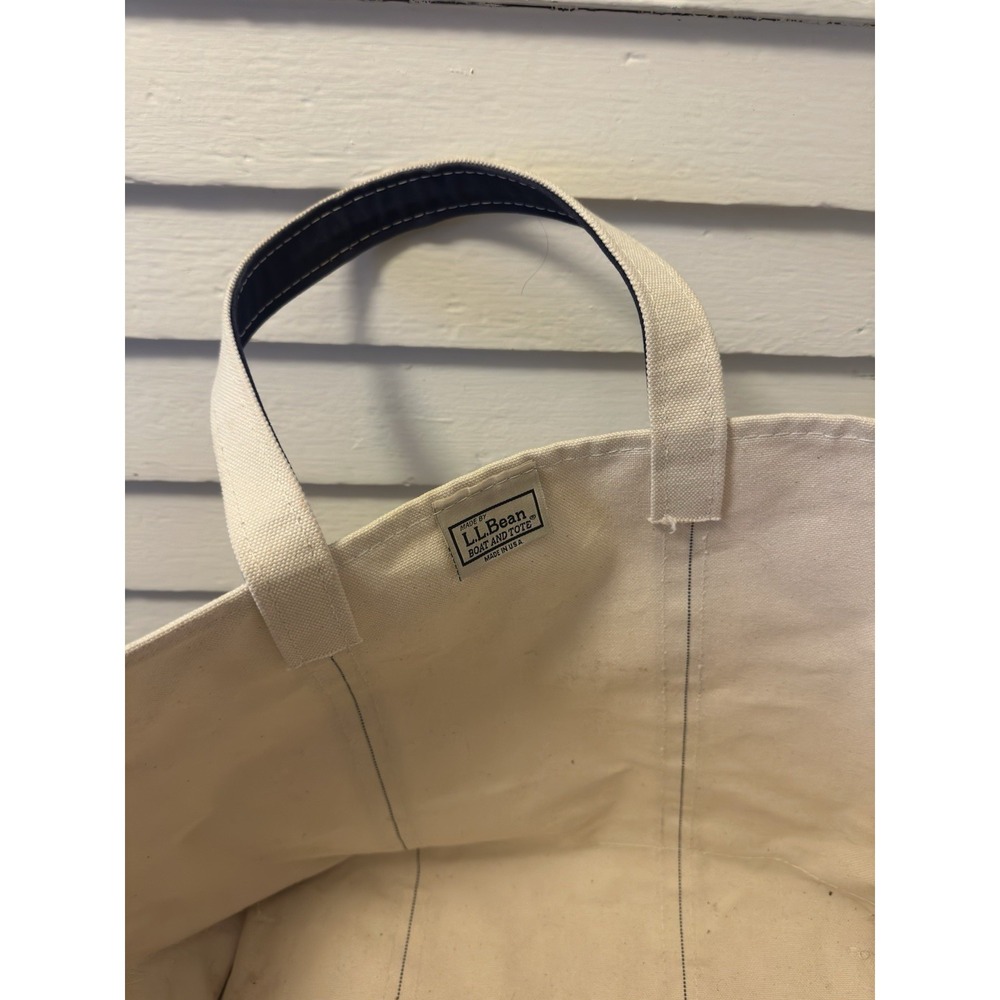 Vintage L.L. Bean Boat & Tote Made in USA White Blue Canvas Tote Bag Large - Picture 5 of 5